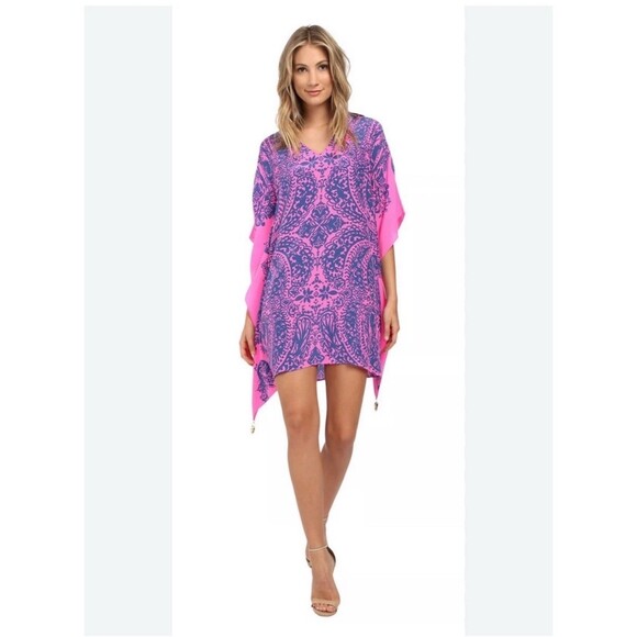 Lilly Pulitzer Lindamarie Caftan Dress Womens S/M Pink Elephantino Tropical - Picture 5 of 15
